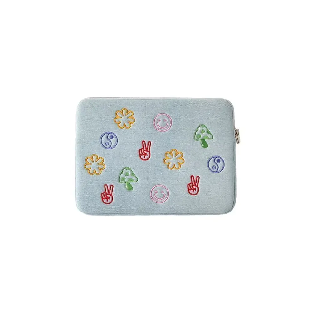 UO Urban Outfitters Retro Inspired Embroidered Denim Laptop Tablet Case Sleeve L